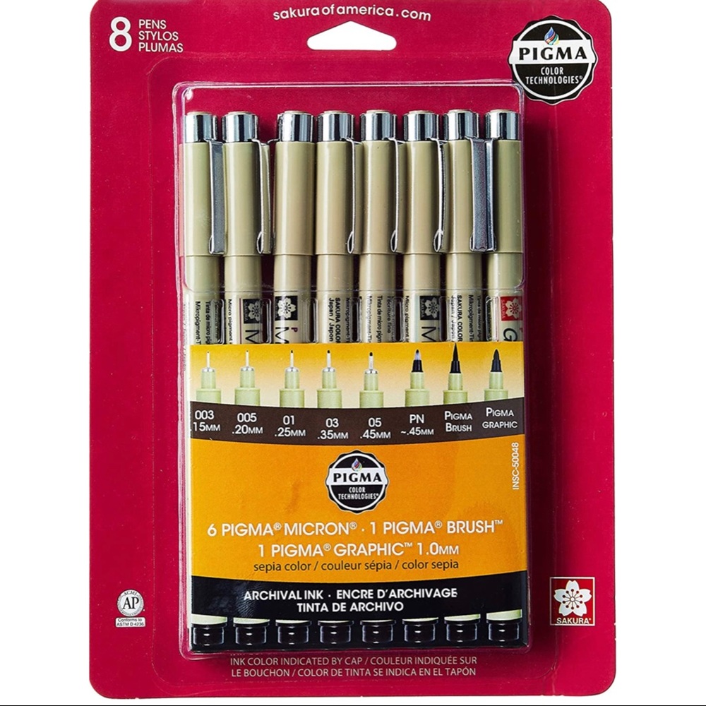 Set of 8 micron pens (sepia)